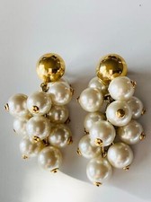Vintage Napier gold tone faux pearl clip on earrings