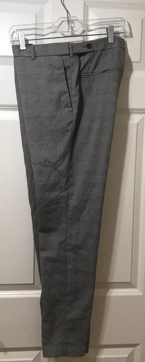 Mens H M Grey Black Plaid Pants Slacks Skinny Fit Size 33 X 29