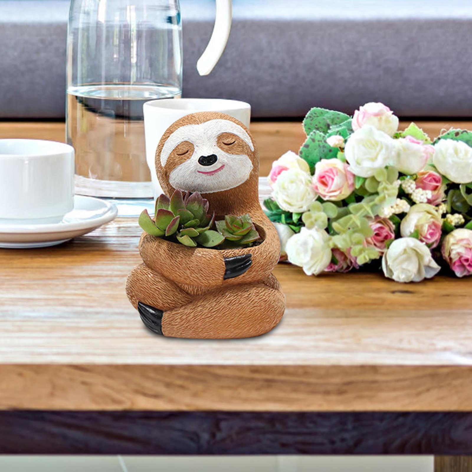 Indoor Outdoor Sloth Flower Pot Animal Succulent Plant Pots Garden Resin Planter