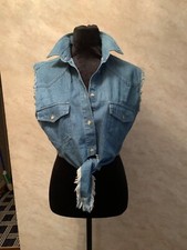 Women' s Denim Button and Tie Front Blouse/Sleeveless