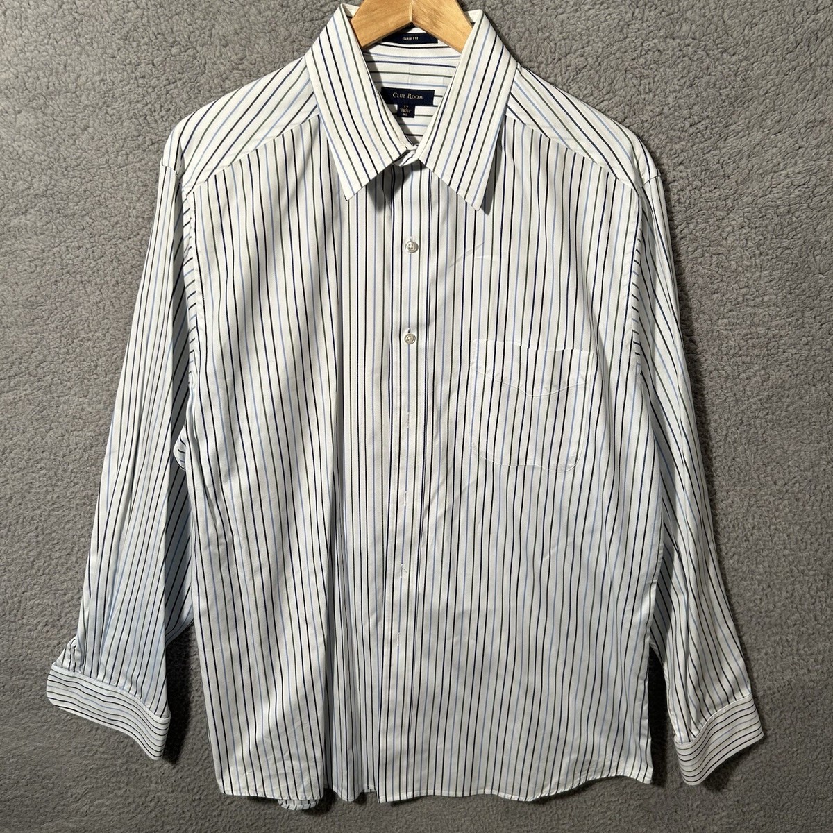 Club Room Slim Fit Striped Dress Shirt Men's XL 100% Cotton White