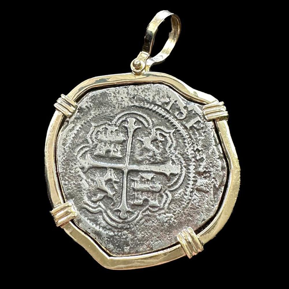 Atocha Jewelry Large Pieces of Silver Coin with Date Pendant with 14K  Gold W