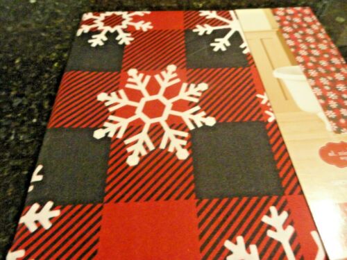 new Holiday~Red Black BUFFALO PLAID Snow flakes CHRISTMAS~FABRIC SHOWER CURTAIN  - Afbeelding 1 van 5