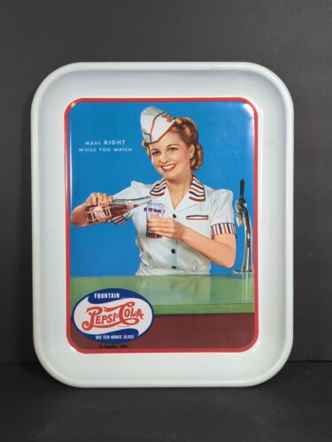 Vtg Pepsi Cola Soda Fountain Metal Serving Tray Retro 50s Style More Bounce
