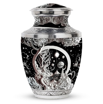 fairytale cut paper collage Burial Urns Large 10Inch, 200 cu in Capacity