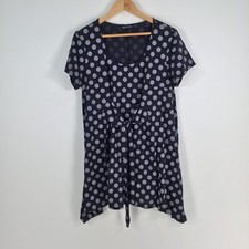 David Pond womens dress size 14 shift mini navy blue polka dot short sleev038377