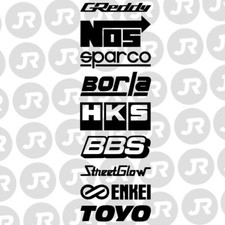 9 Car Automotive Sponsor Decals Pack Jdm Drift Racing Sport Logos Gloss Black