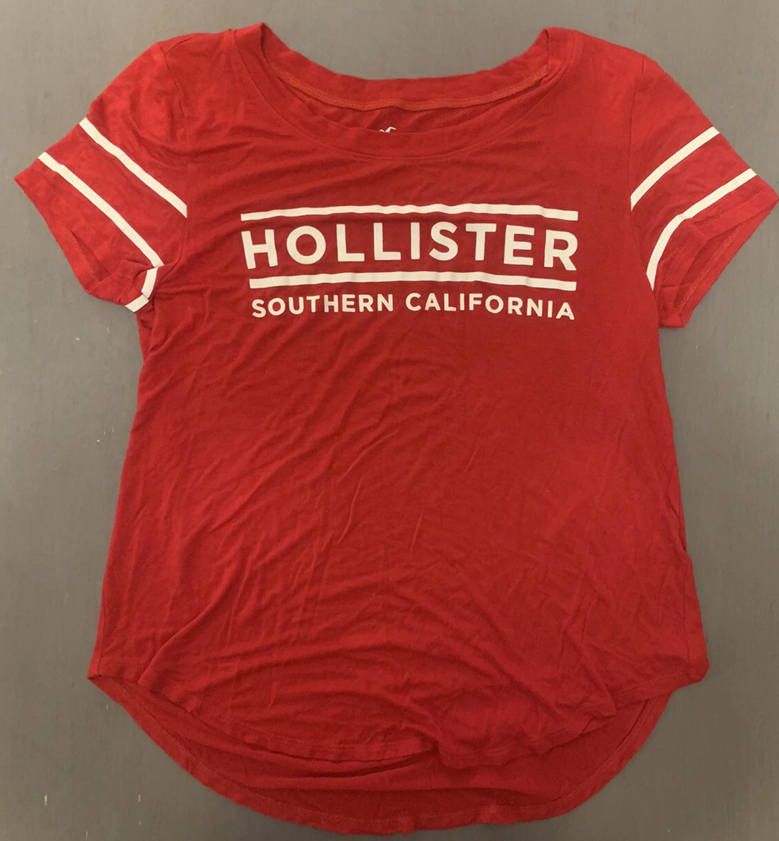 Hollister women RED Logo Graphic Easy Tee Slim T shirt Top Size Small