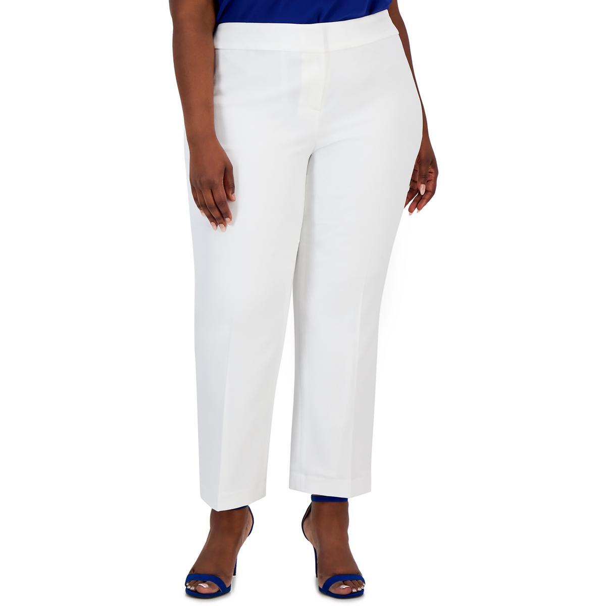 Kasper Womens White High Rise Stretch Straight Leg Pants Plus 18W