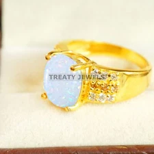 Opal Oval Cut With 925 Sterling Silver Gold Plated Ring For Men's #B359