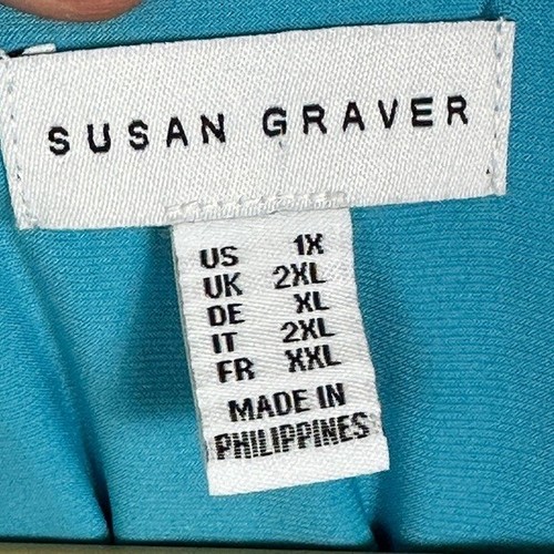 Susan Graver Everyday Liquid Knit Blue Layered Tunic Top Size 1X V-Neck Stretch - Picture 2 of 12