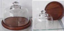 Vintage Solid Wood Base Cheese Keeper Server Heavy Glass Dome Cover Kitchen