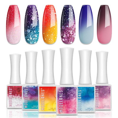 Modelones Color Changing Gel Nail Polish, 6 Colors Pink Blue Purple Orange Mood 