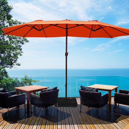 15Ft Double Side Market Umbrella Outdoor Patio Garden w/ Crank Stand Sand Bag - Picture 17 of 24