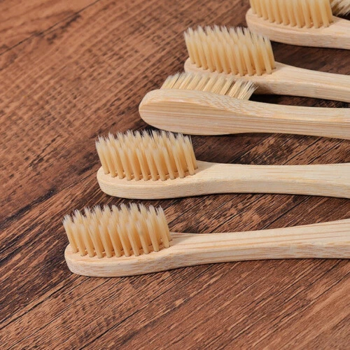 Lote de 500 piezas de cepillo de dientes de bambú biodegradable de madera natural ecológico marca Foto 4 de 4