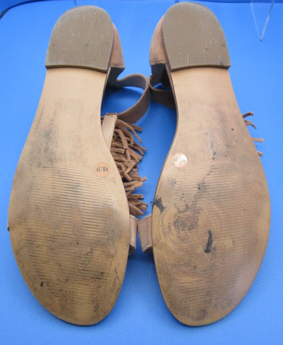 SAOLA SANDALI SOLE SOCIETY marroni scamosciati frange gladiatore cerniera posteriore taglia US 9 EU 39