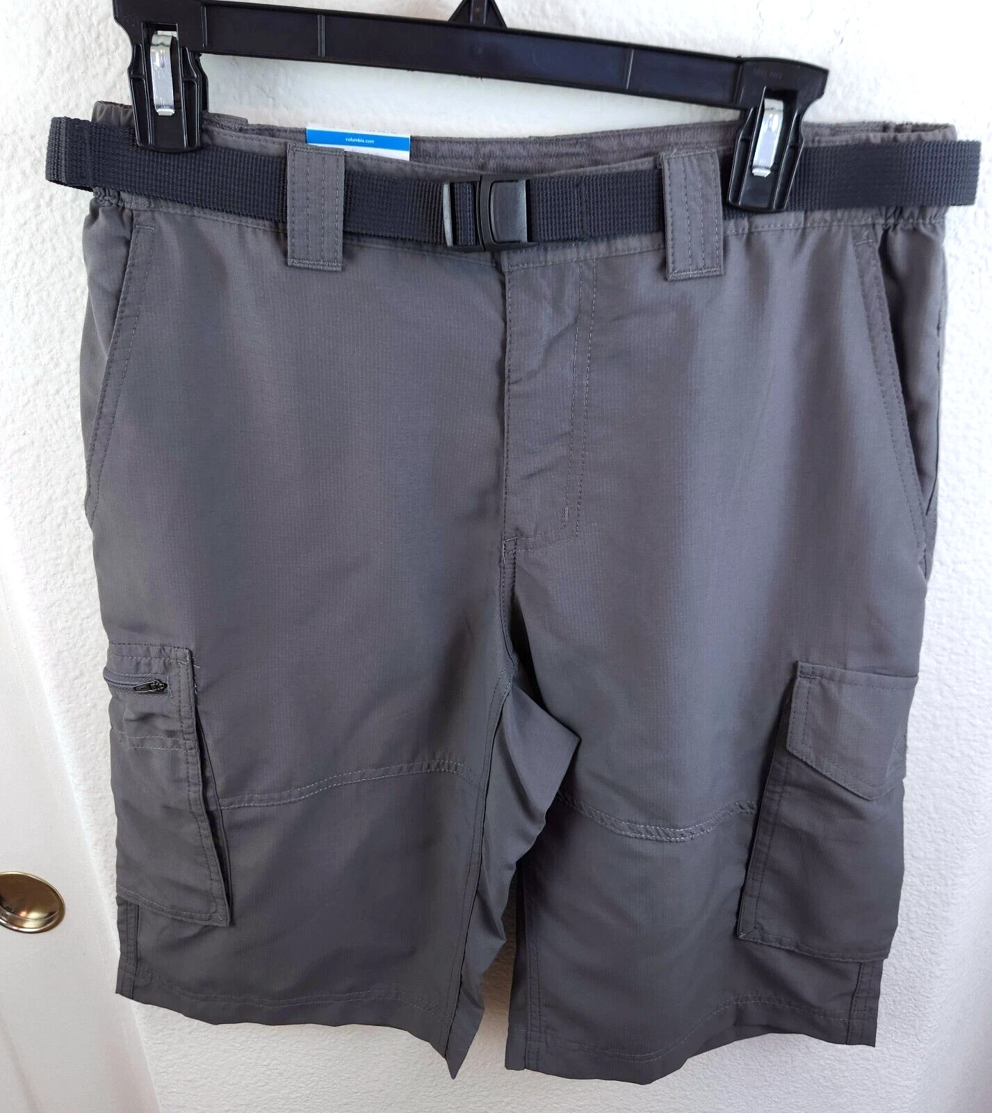 NEW Columbia Shorts Mens Medium 30x12" Cargo Belted Hiking Gray Pockets Logo