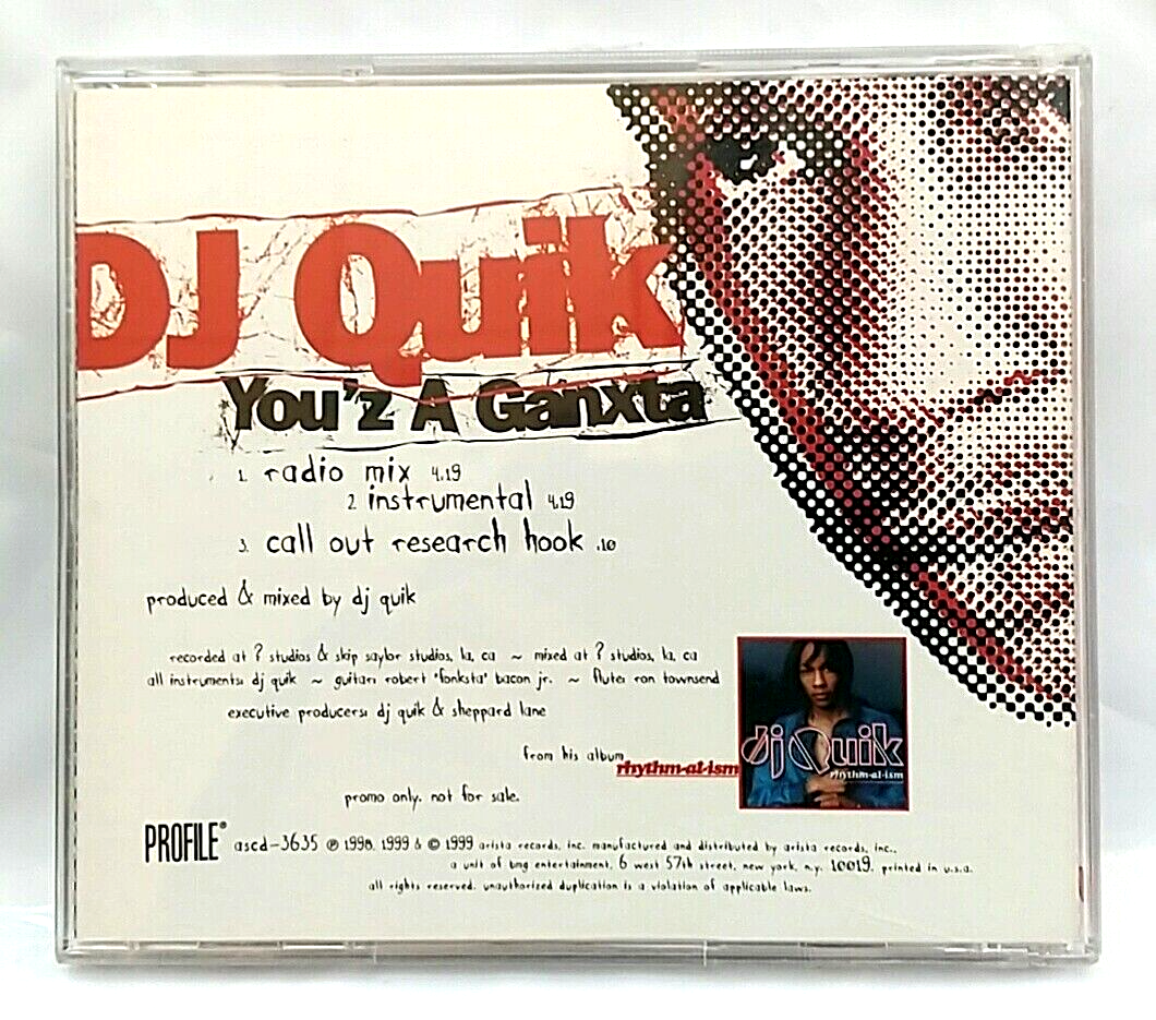 CD) DJ Quik ‎– You'z A Ganxta, Promo, ascd-3635, Single, 3 Tracks