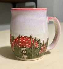 Handmade Mushroom/Pink Sky Mug by Keeping It Together Pottery 16 Oz