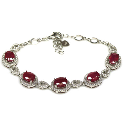 Gemstone 6 x 8 mm. Red Ruby & White Zircon Bracelet 8.5 Gemstone 6 x 8 mm. Red Ruby & White Zircon Bracelet 8.5