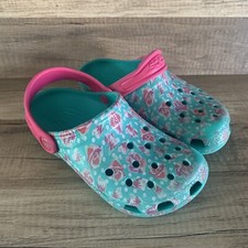Crocs Green Rubber Clogs Juniors Size 3 Floral Roses slip on shoes