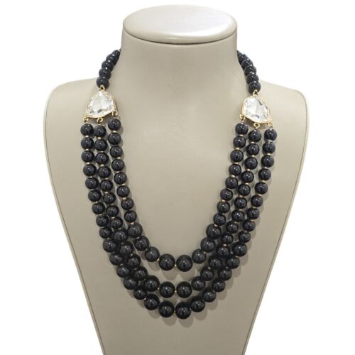 Amrita Singh Women's Black Beaded Multi Layered Crystal Statement Necklace NWT - Picture 2 of 4