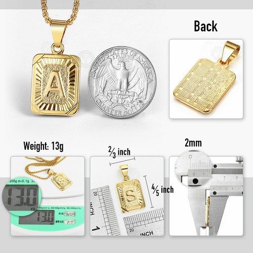 Yellow Gold Plated Stainless Steel Initial Letter A-Z Pendant Necklace Box Chain - Picture 4 of 38