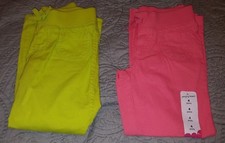 2 Girls Jumping Beans Elastic Waist Pants size 4 Coral  Neon Green/Yelllow N14