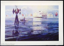 16 Seattle Ferry Spinnakers on Elliott Bay, Fine Art Note Cards Marshall Johnson
