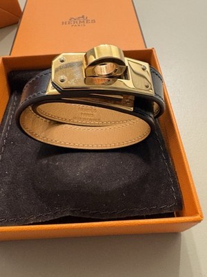 Hermes Kelly Double Tour Bracelet Black Leather and Rosegold T1 | eBay