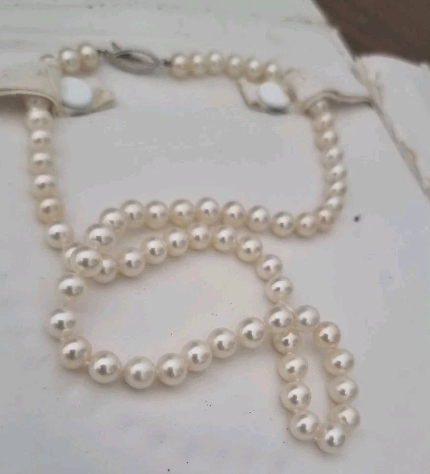 "Collar vintage de 18"" con broche de perlas del Nilo azul y broche de oro blanco de 14 k *Caja dañada" Foto 2 de 4