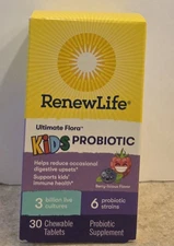 Renew Life Ultimate Flora Kids Probiotic 30 Chewable Tabs Berry-licious 07/2026