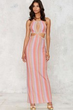 NWT Nasty Gal Striped Halter Maxi Dress Vacation Beach Casual Outfit 