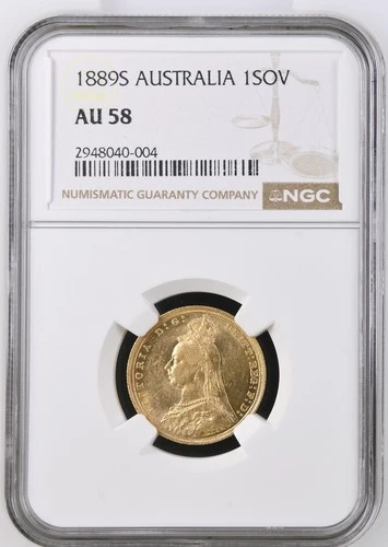 AUSTRALIA 1889 S GOLD SOVEREIGN   RARE KEY DATE LOW MINT NGC AU 58