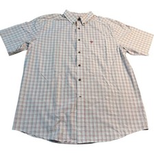 Ariat Men's Plaid Pro Series Short Sleeve Button Up Shirt Red, Blue, Pink, Mint