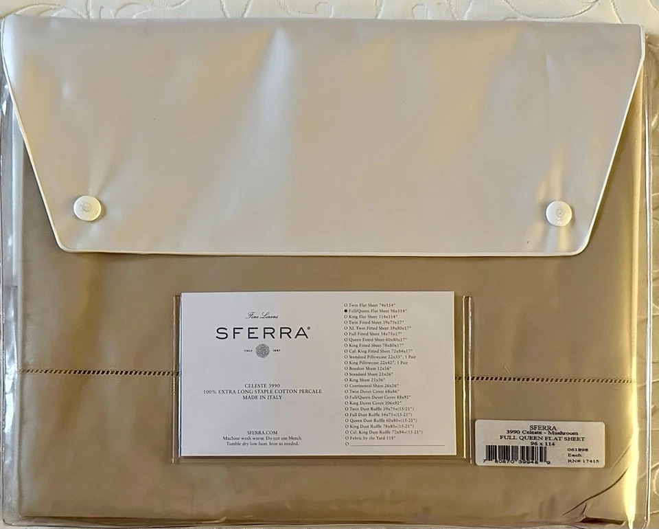 SFERRA CELESTE 3990 NUEVO Sábana Plana Larga Algodón Percal COMPLETA/REINA HONGOS Foto 2 de 2