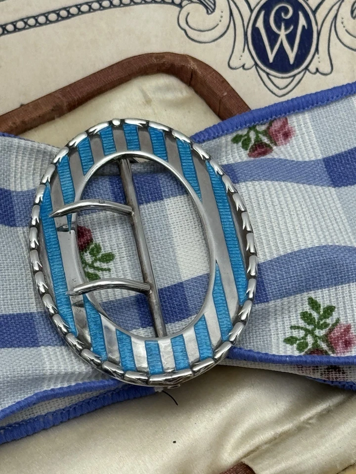 Antique Buckle Button Set 1907 Sterling Silver & Cerulean Blue Guilloché Enamel - Image 4 of 4