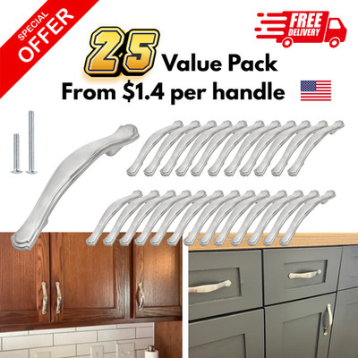 25 Pack | Satin Nickel Craftsman Cabinet Handle Drawer Pull Kitchen Hardware