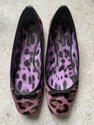 Dolce & Gabbana Purple Leopard Pony Hair Ballet Flats EU38 Luxury Ballerinas Y2K