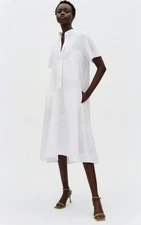 G. LABEL by Goop Mendoza Shirt Dress White Drop Waist Poplin Midi Oversized Sz 2