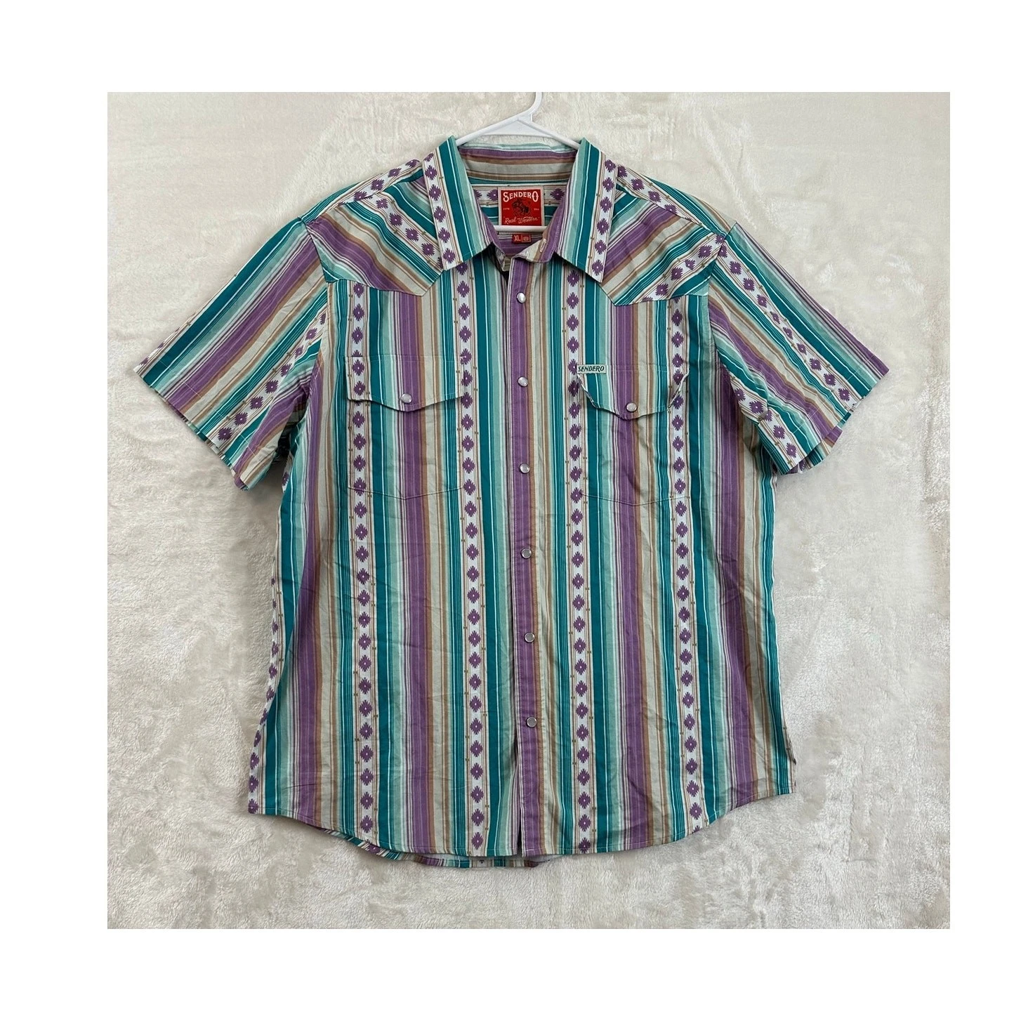 Sendero Pearl Snap Aztec Stripe Western Shirt XL Mens Rodeo