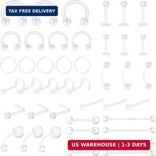 48pcs Clear Piercing Retainers Kit: Acrylic Septum Retainer, Clear Nose Studs fo