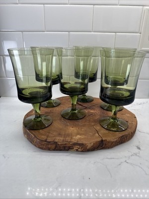 Set Of 6 Arabesque Moss Green Water Goblets By Denby 6 1/2'' MINT Condition