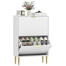 HOMCOM Slim Shoe Storage Cabinet with 2 Flip Drawers for Hallway, White