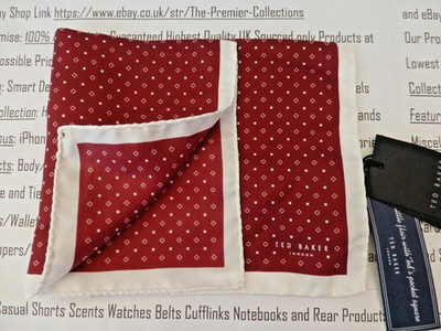 Ted Baker Einstecktuch Herren Italienisch Seide Rot Geo Print Taschentuch NEU UVP29 