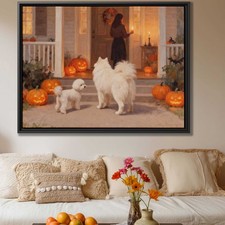 Oil Painting Dog Samoyed Bichon Frise Canvas Print Wall Art Living Room Decor