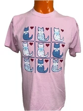 VTG Screen Stars Best Cat Quilt Pattern T-Shirt Size L Pink Made in USA Grandma