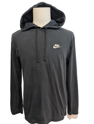 Nike dünner Hoodie schwarz - Logo bestickt weiß - Größe M Herren
