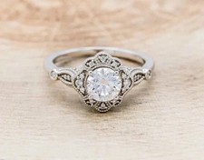 Moissanite 2.20CT Round Cut Halo Art Deco Engagement Ring 14K White Gold Plated