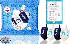 Hanukkah Dreidel Extra Large Blue and White 3" Inch Wooden Dreidels Hand Pain